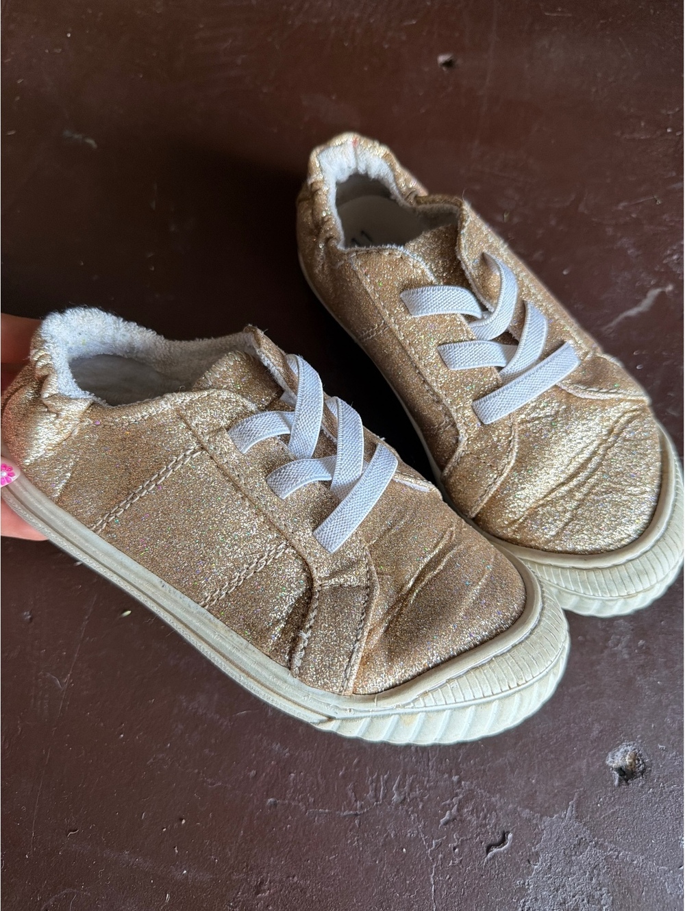 Girls' Glitter Gold Slip-On Sneakers Size 11
